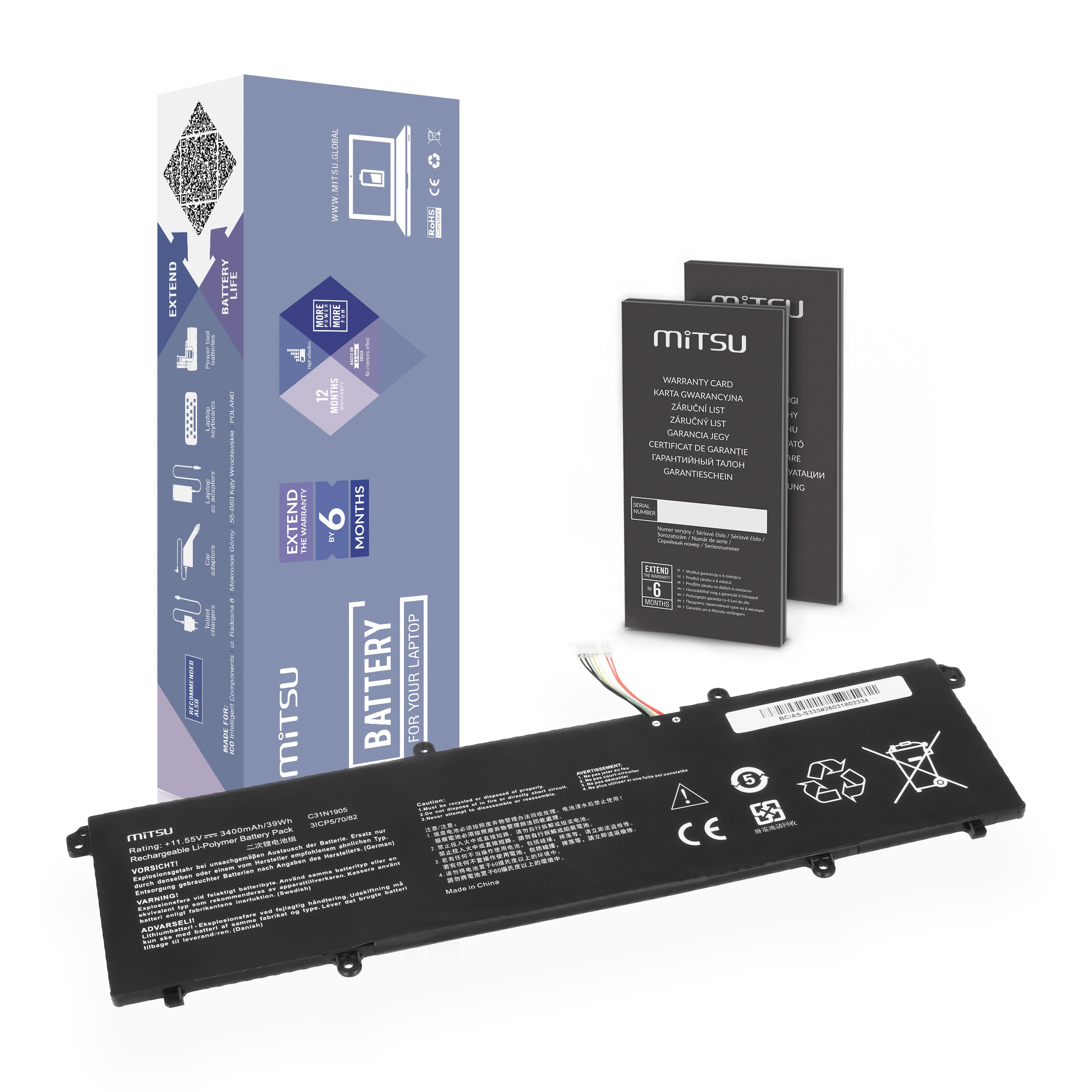 Bateria Mitsu do Asus VivoBook M413D, S333, X1704V