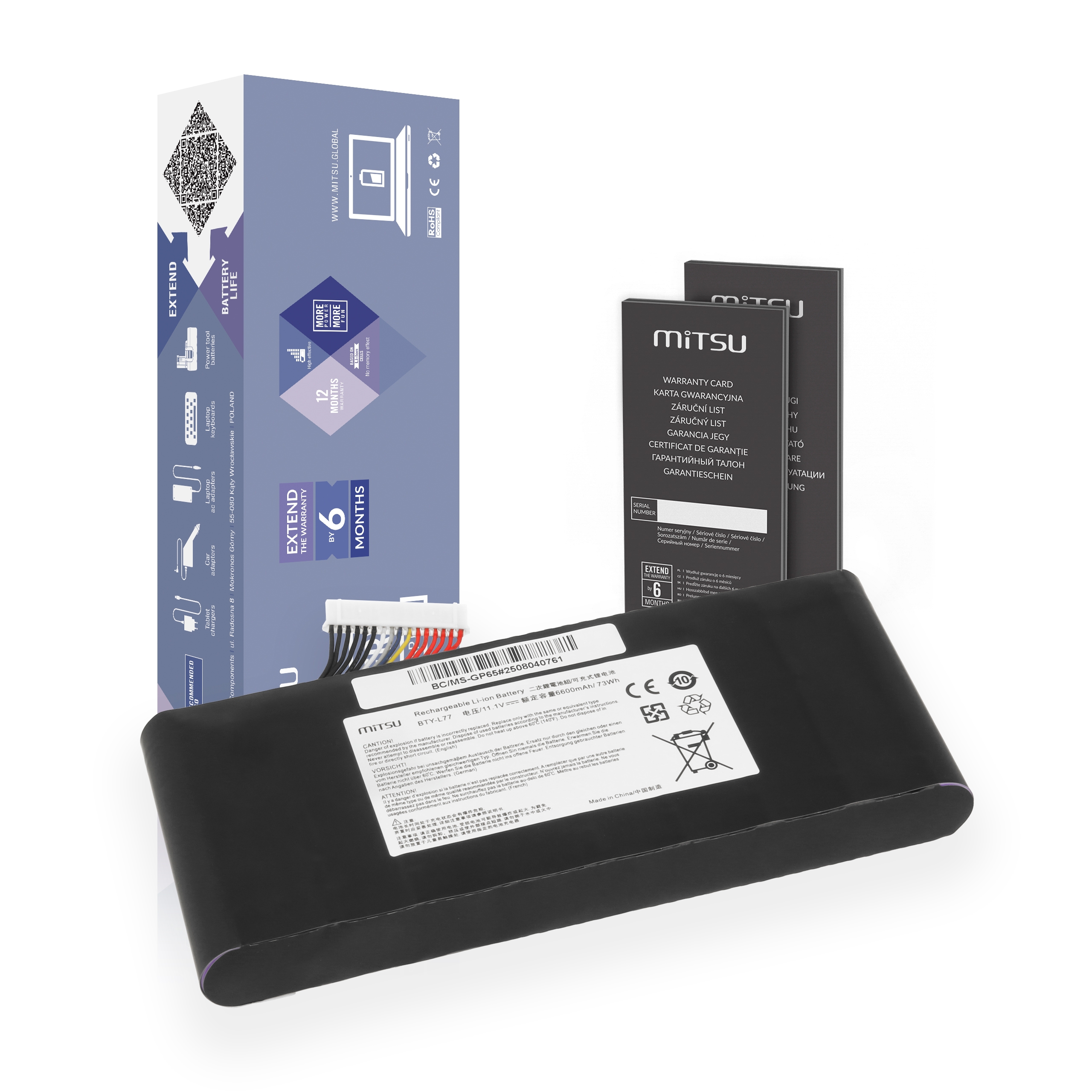 Bateria Mitsu do MSI Leopard GP65, GT72, GT76, WT72