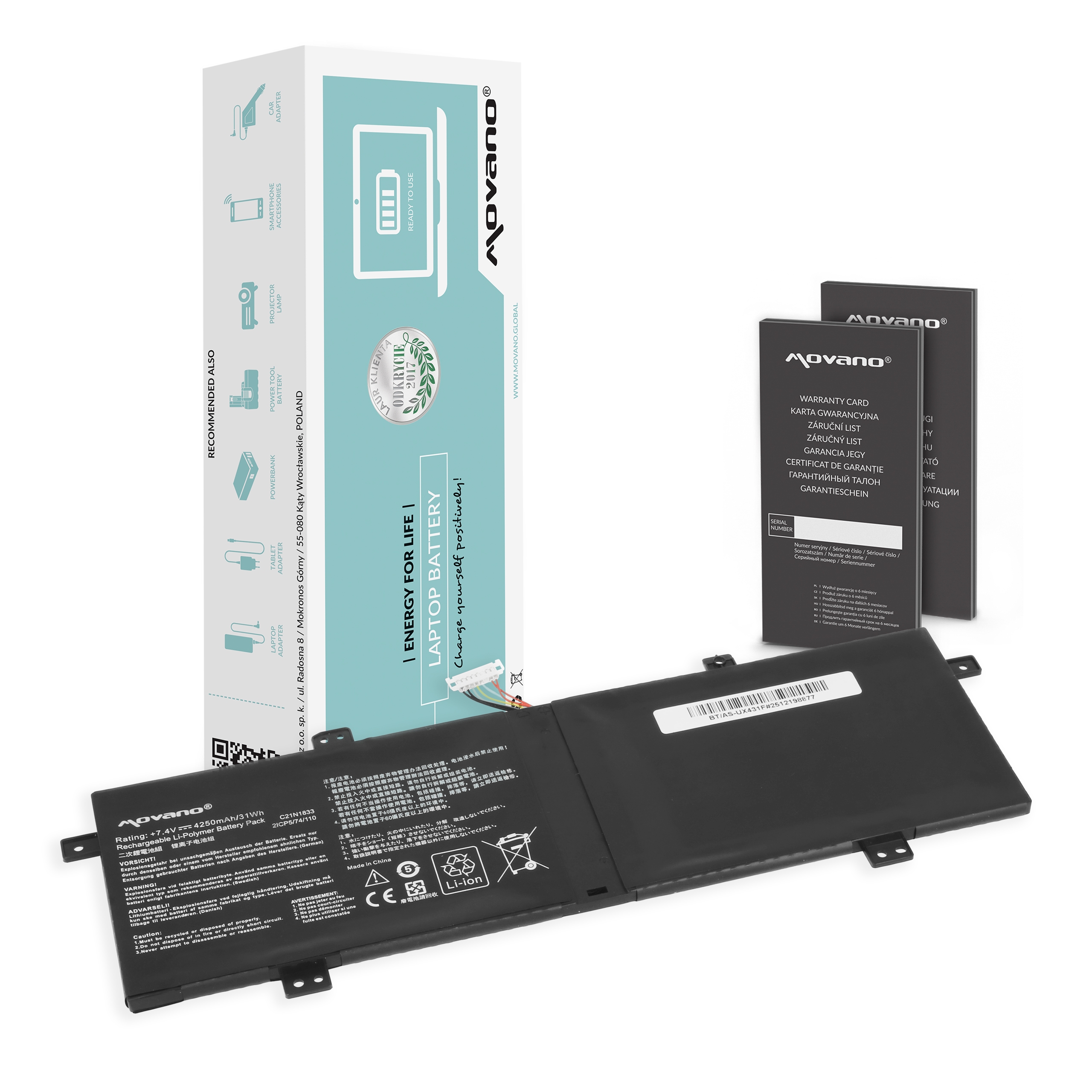 Bateria Movano do Asus Zenbook UM431D, UX431F