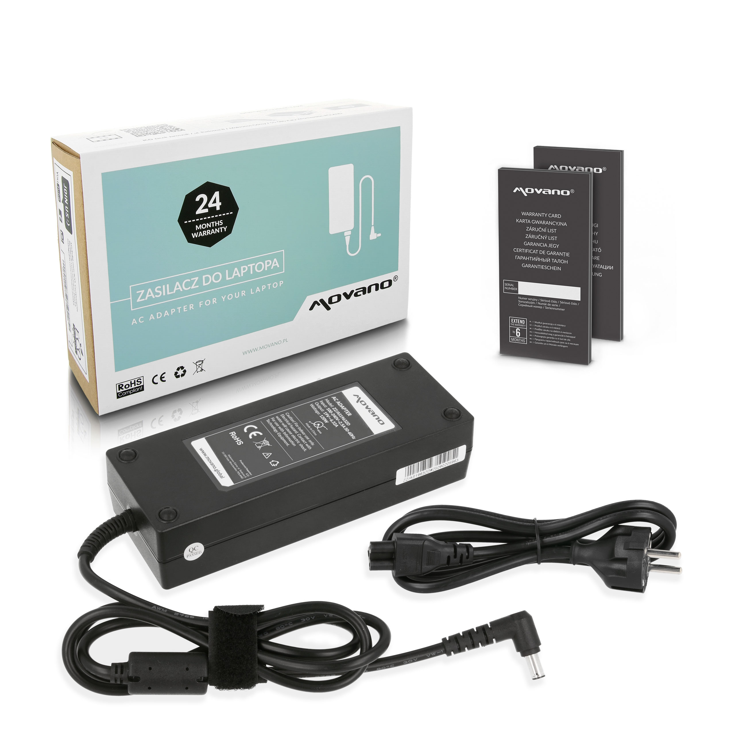 Zasilacz Movano 19v 6.32a (6.0x3.7 pin) 120W do Asus